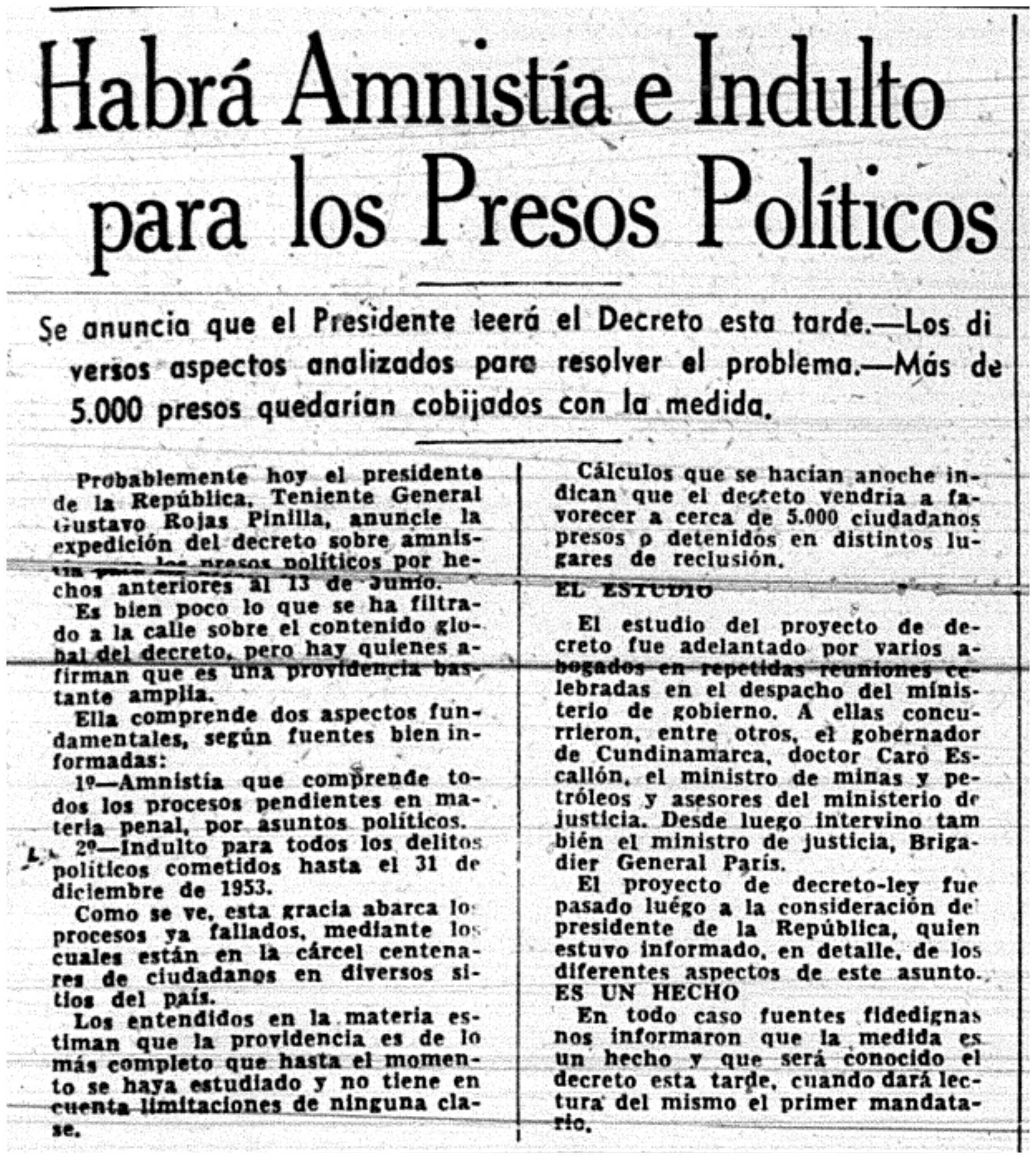 El Tiempo, Junio 13 de 1954