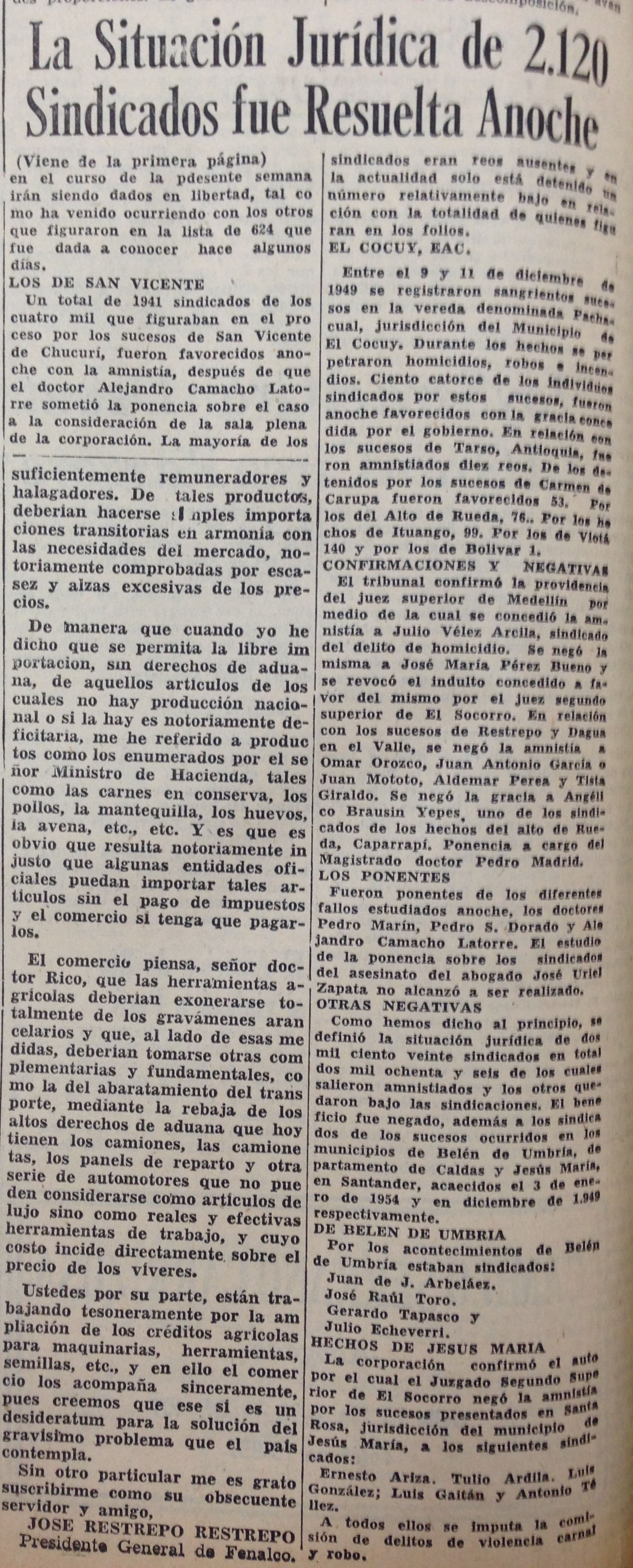 Diario de Colombia, Julio 23 de 1954