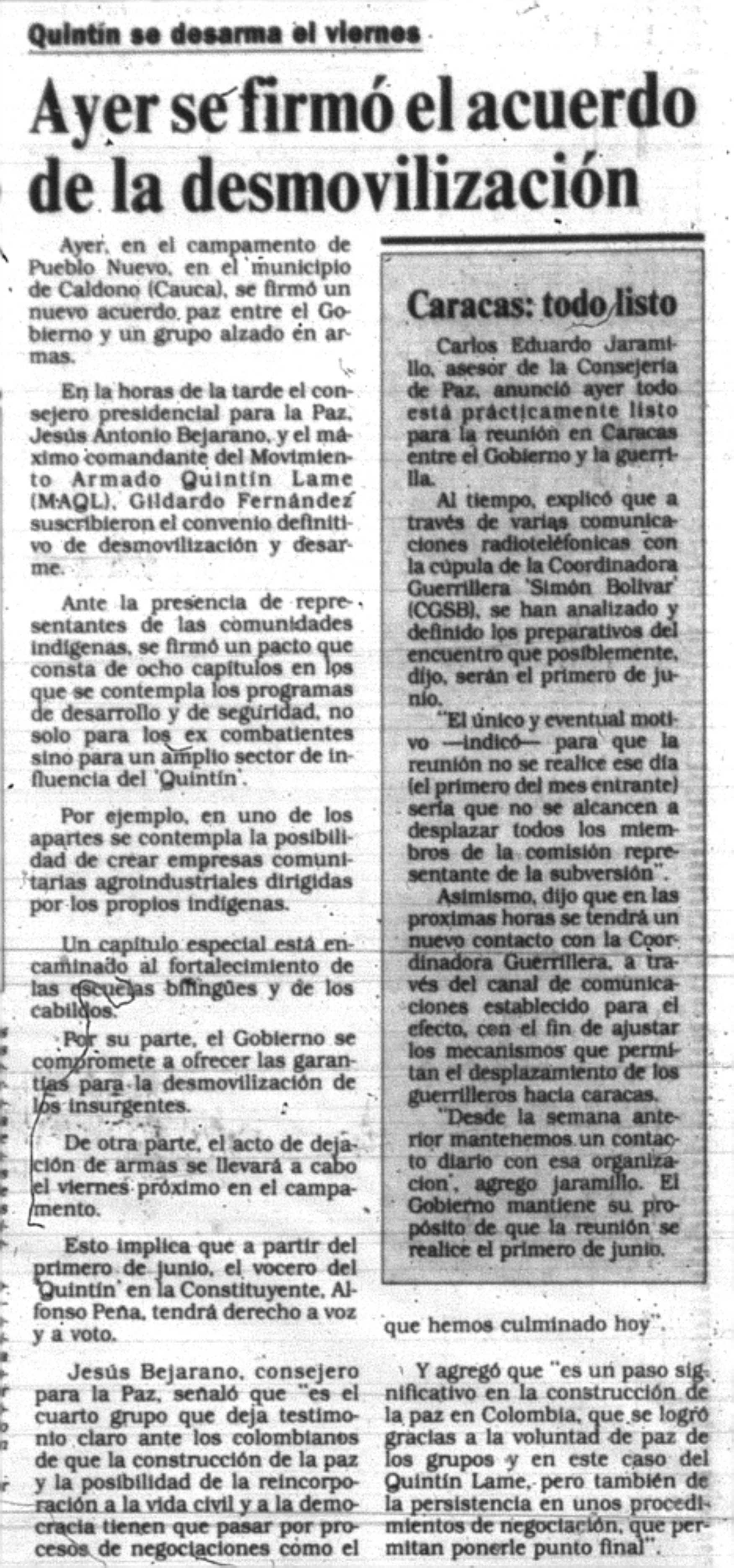 El Tiempo, mayo 28 de 1991
